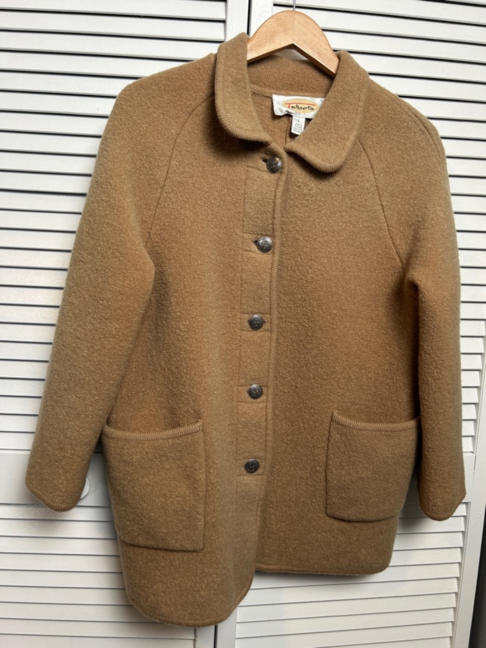 Talbots vintage Tan Camel Wool Button barn style Coat size large